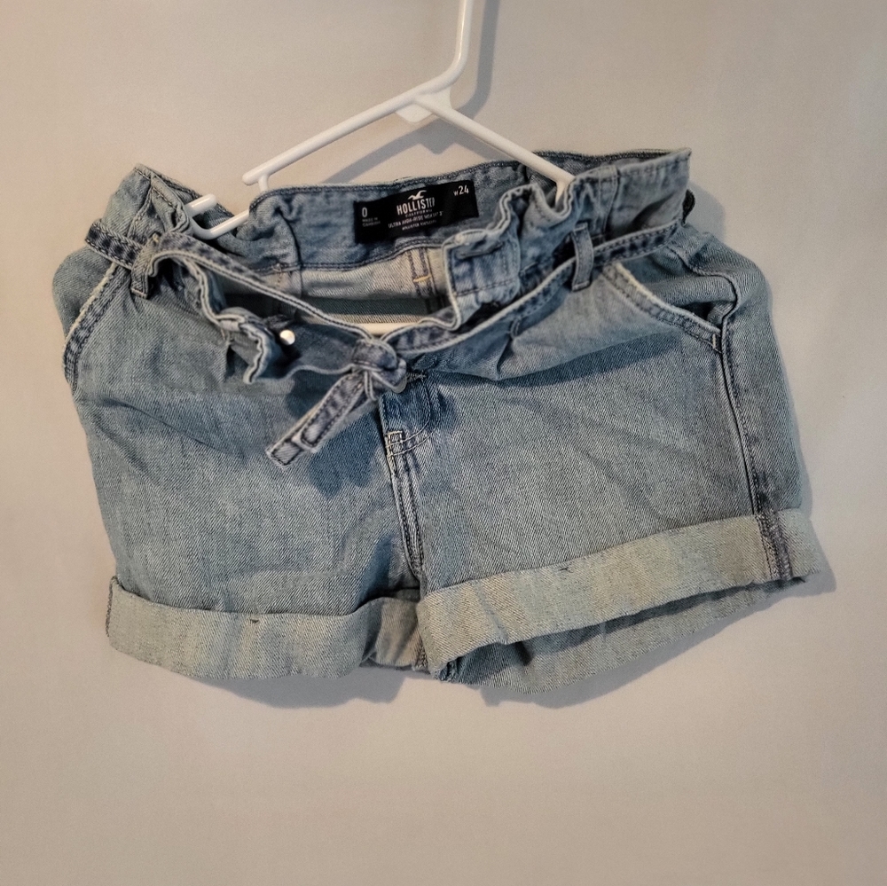 Hollister Jean shorts with tie and roll cut offs size w24